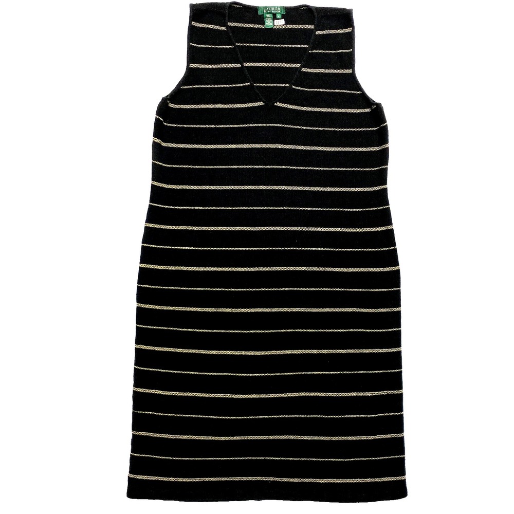 Lauren Ralph Lauren Knit Dress Womens XL Black Sleeveless Linen V-Neck Tank